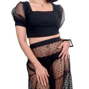Puff Sleeve Crop Top Goth Girl Summer Size L Large